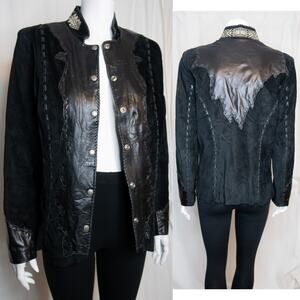 TRIBE AMERICA Women's Vintage Black Suede & Leather Beaded JacketUS 8